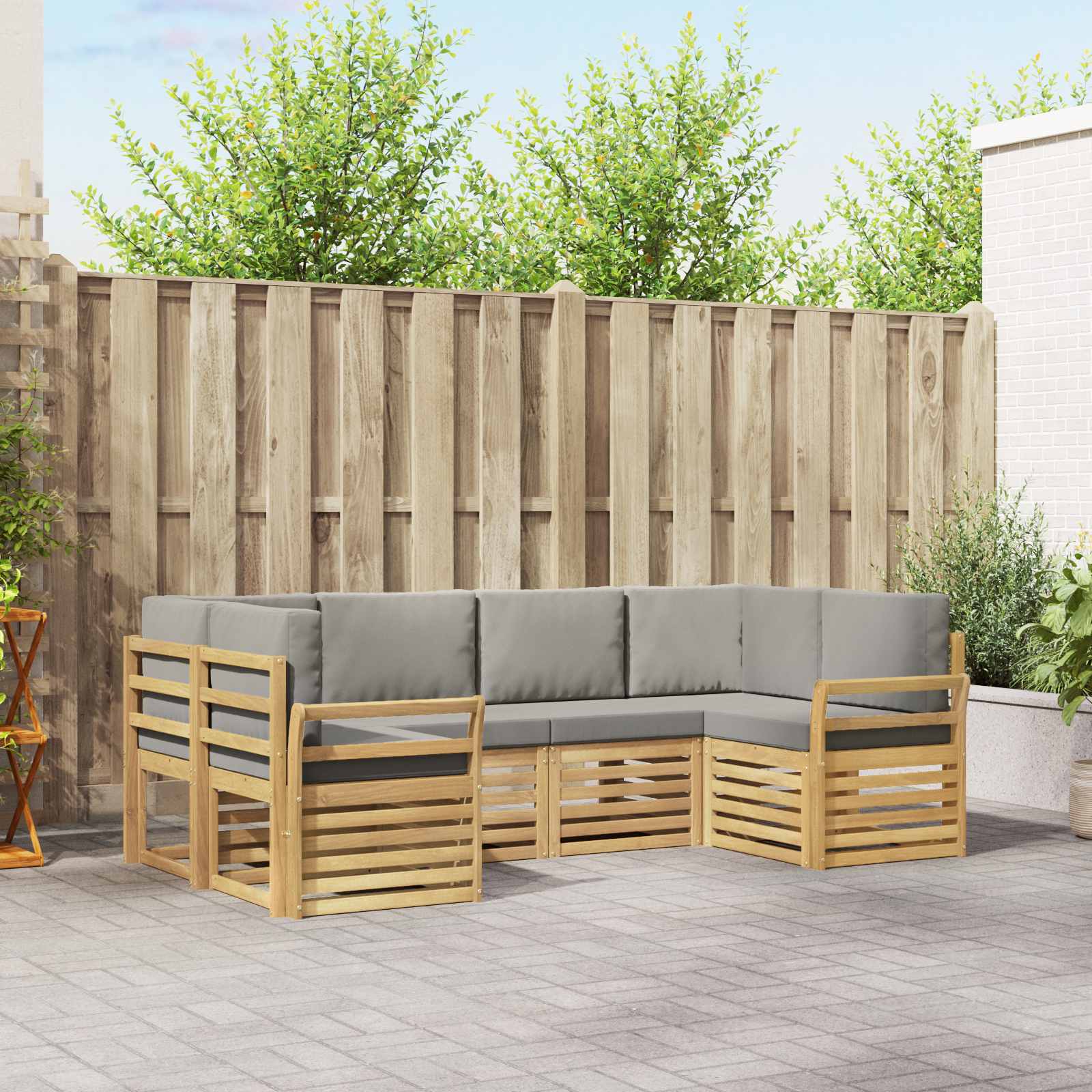 Outdoor-Sofagarnitur 6 stk. Weiß und Hellgrau Polyester