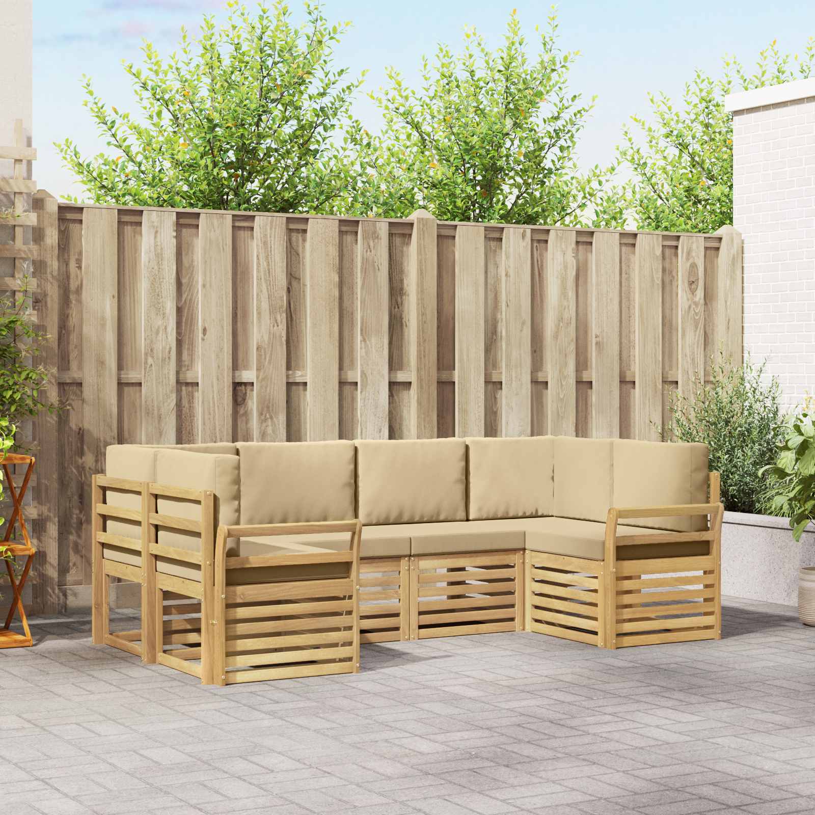 Outdoor-Sofagarnitur 6 stk. Weiß und Beige Polyester