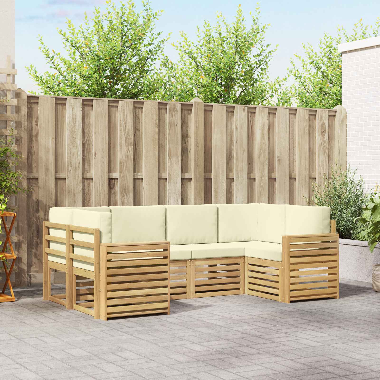 Outdoor-Sofagarnitur 6 stk. Weiß und Creme Polyester