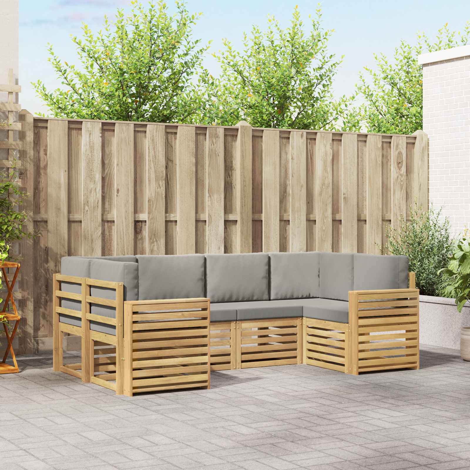 Outdoor-Sofagarnitur 6 stk. Weiß und Hellgrau Polyester
