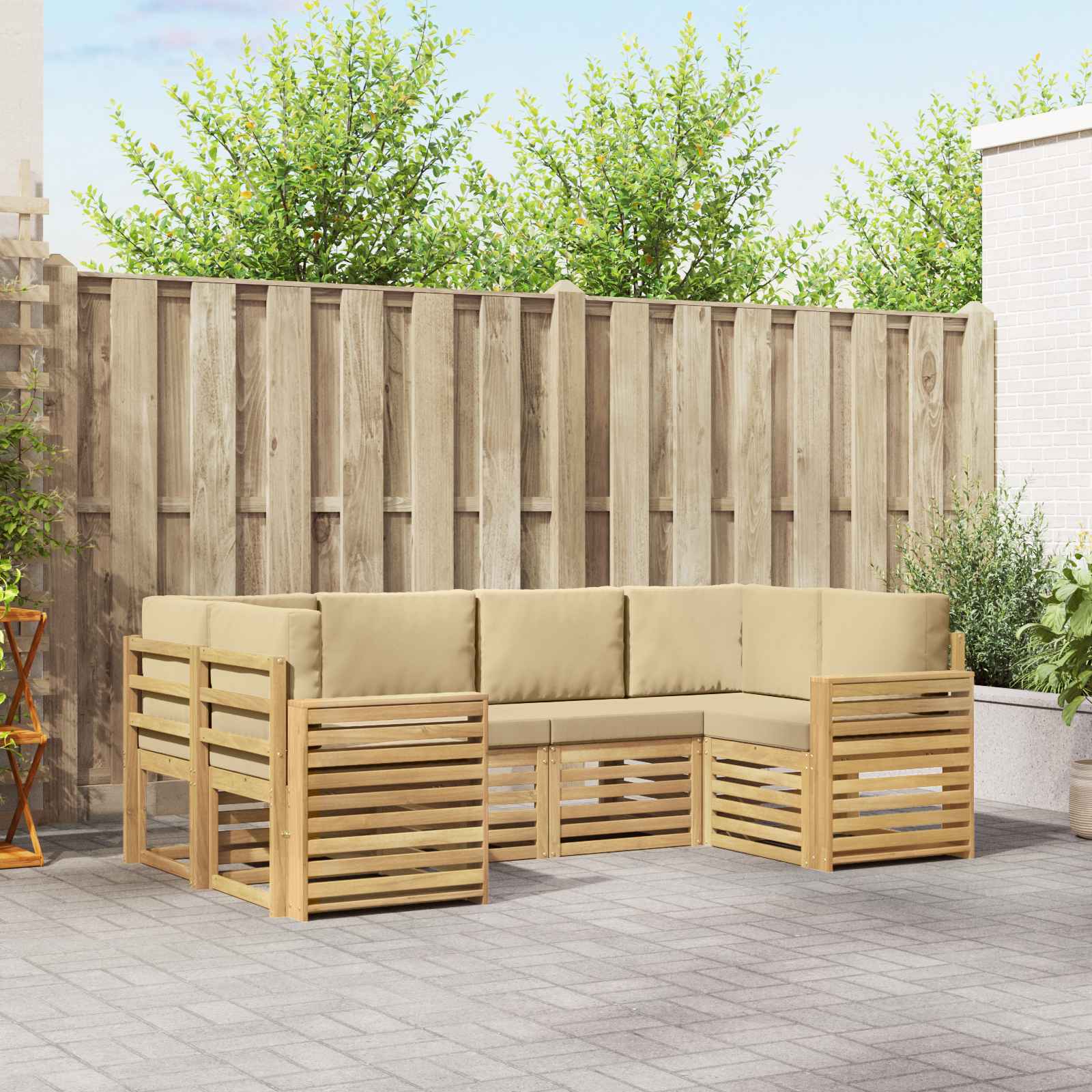 Outdoor-Sofagarnitur 6 stk. Weiß und Beige Polyester