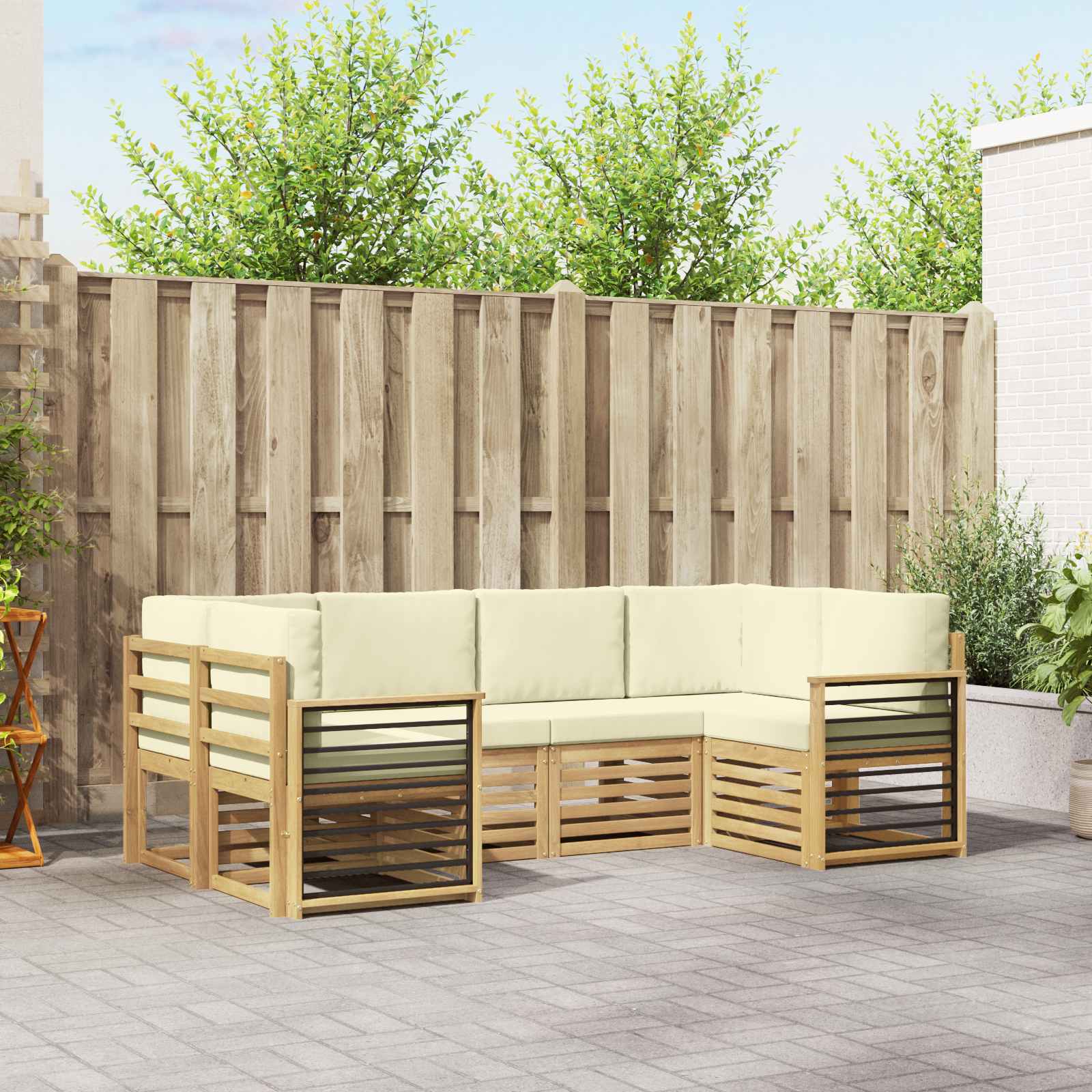 Outdoor-Sofagarnitur 6 stk. Weiß und Creme Polyester