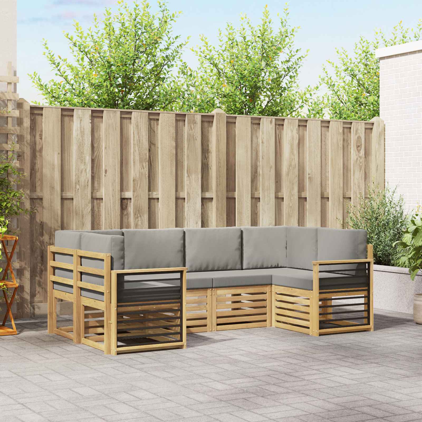 Outdoor-Sofagarnitur 6 stk. Weiß und Hellgrau Polyester
