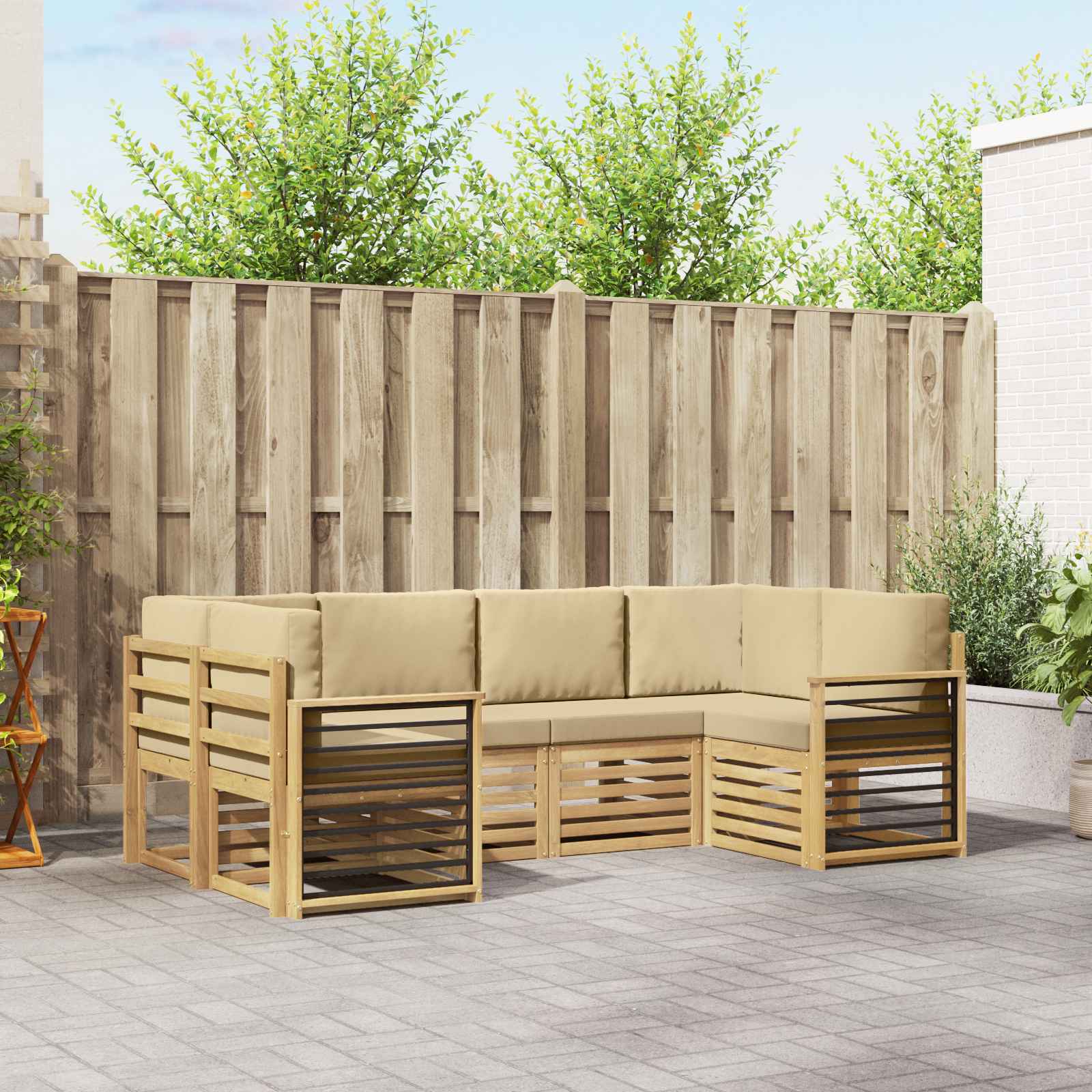 Outdoor-Sofagarnitur 6 stk. Weiß und Beige Polyester