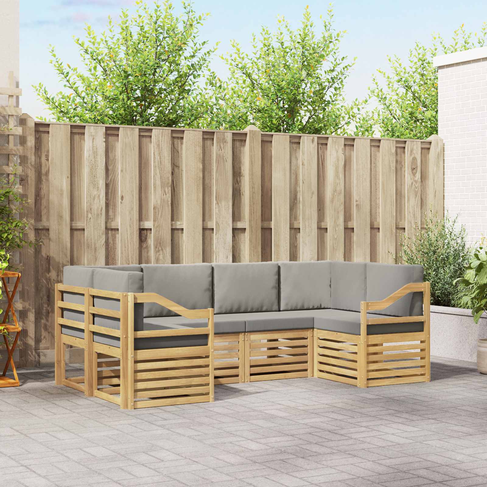 Outdoor-Sofagarnitur 6 stk. Weiß und Hellgrau Polyester