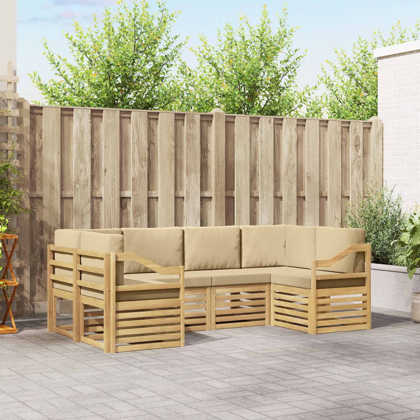 Outdoor-Sofagarnitur 6 stk. Weiß und Beige Polyester