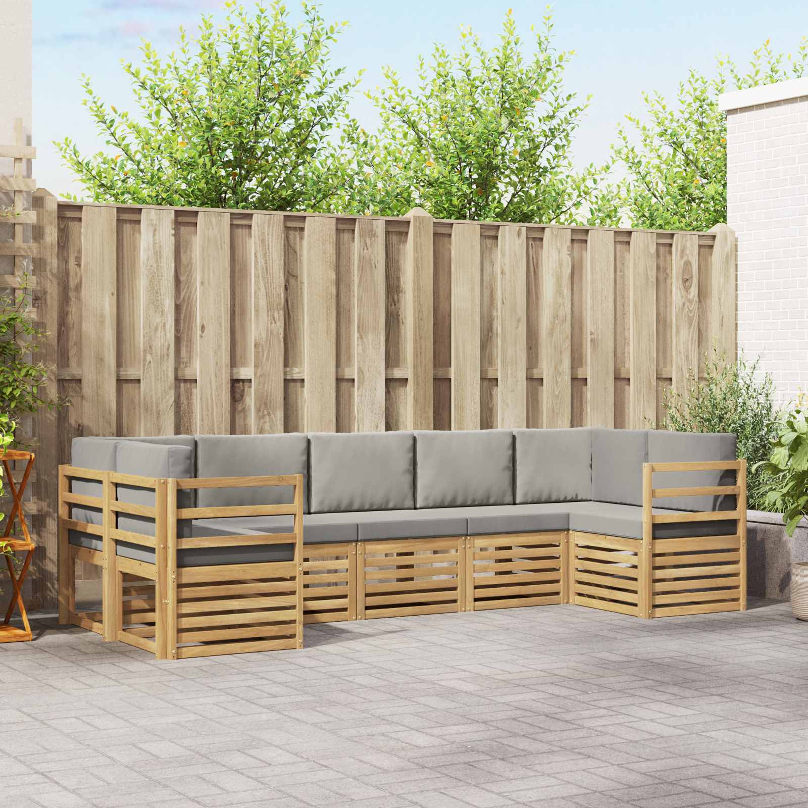 Outdoor-Sofagarnitur 7 stk. Weiß und Hellgrau Polyester
