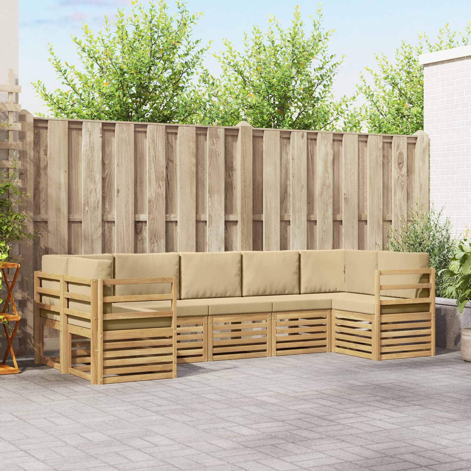 Outdoor-Sofagarnitur 7 stk. Weiß und Beige Polyester