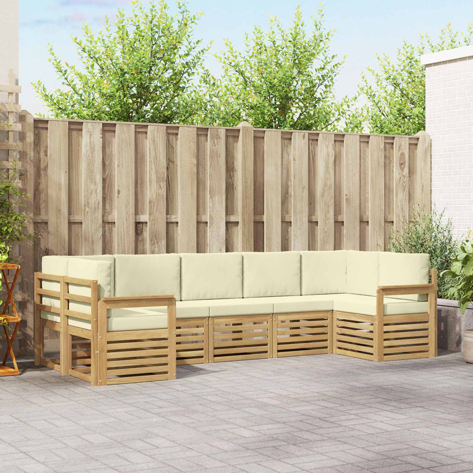 Outdoor-Sofagarnitur 6 stk. Weiß und Creme Polyester