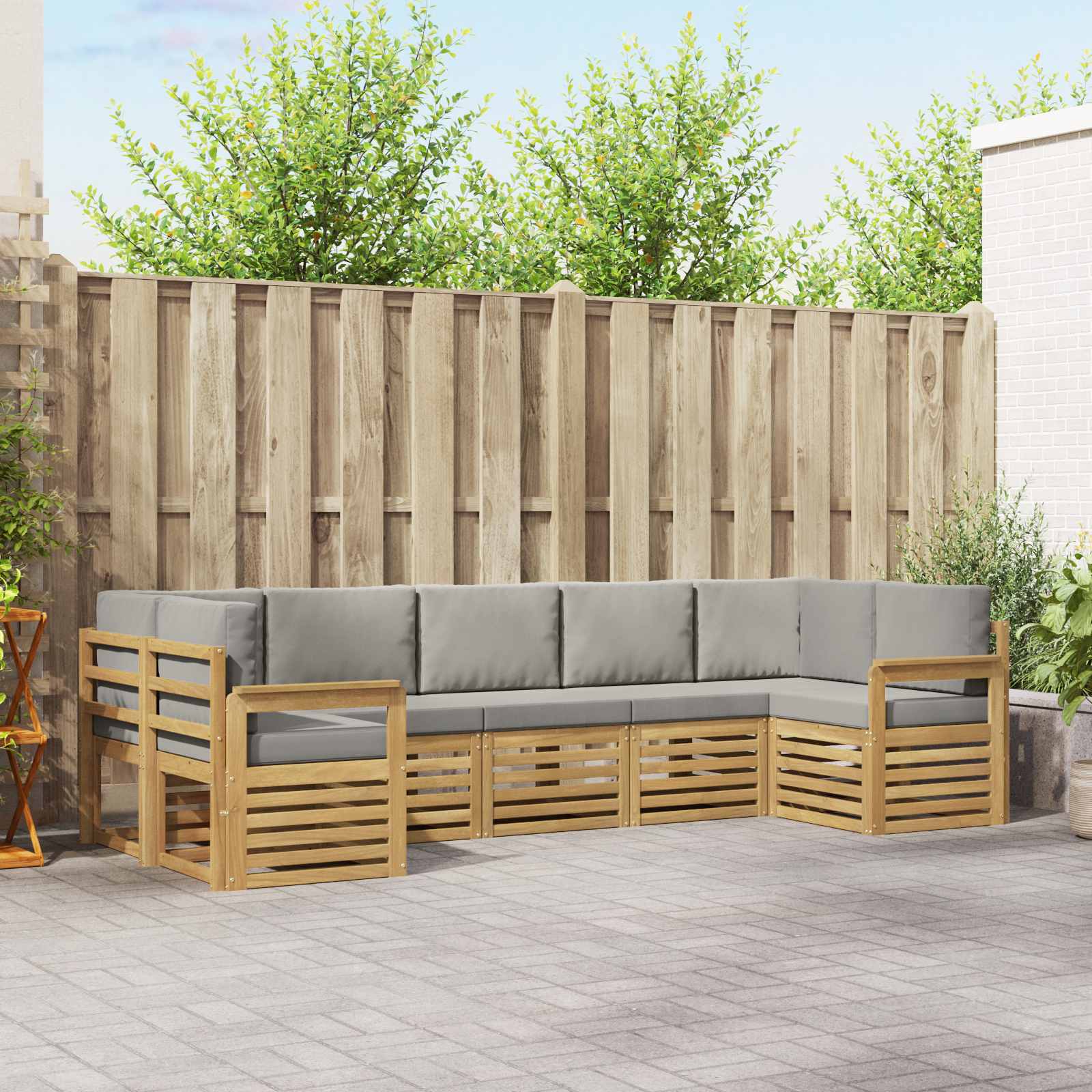 Outdoor-Sofagarnitur 6 stk. Weiß und Hellgrau Polyester