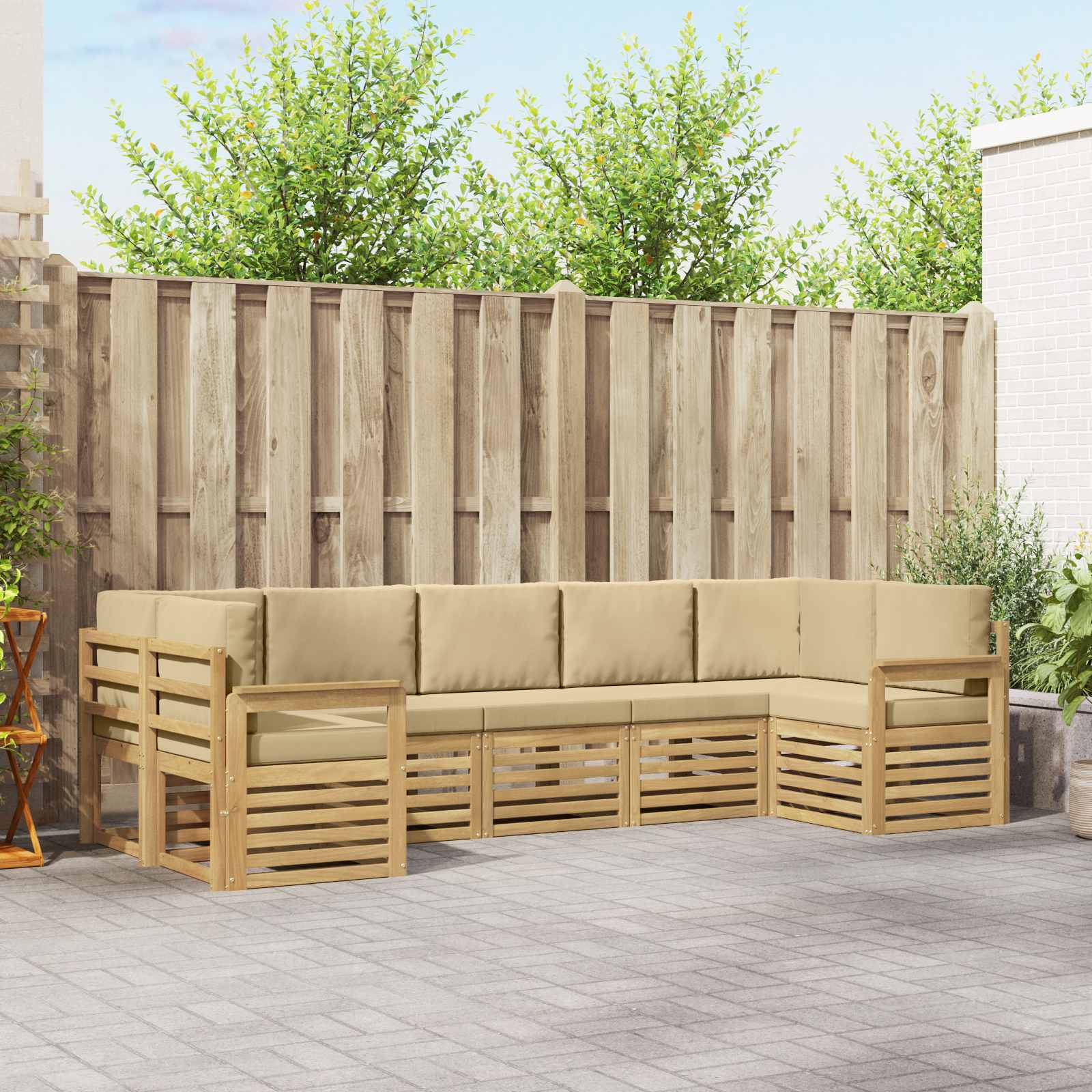 Outdoor-Sofagarnitur 6 stk. Weiß und Beige Polyester