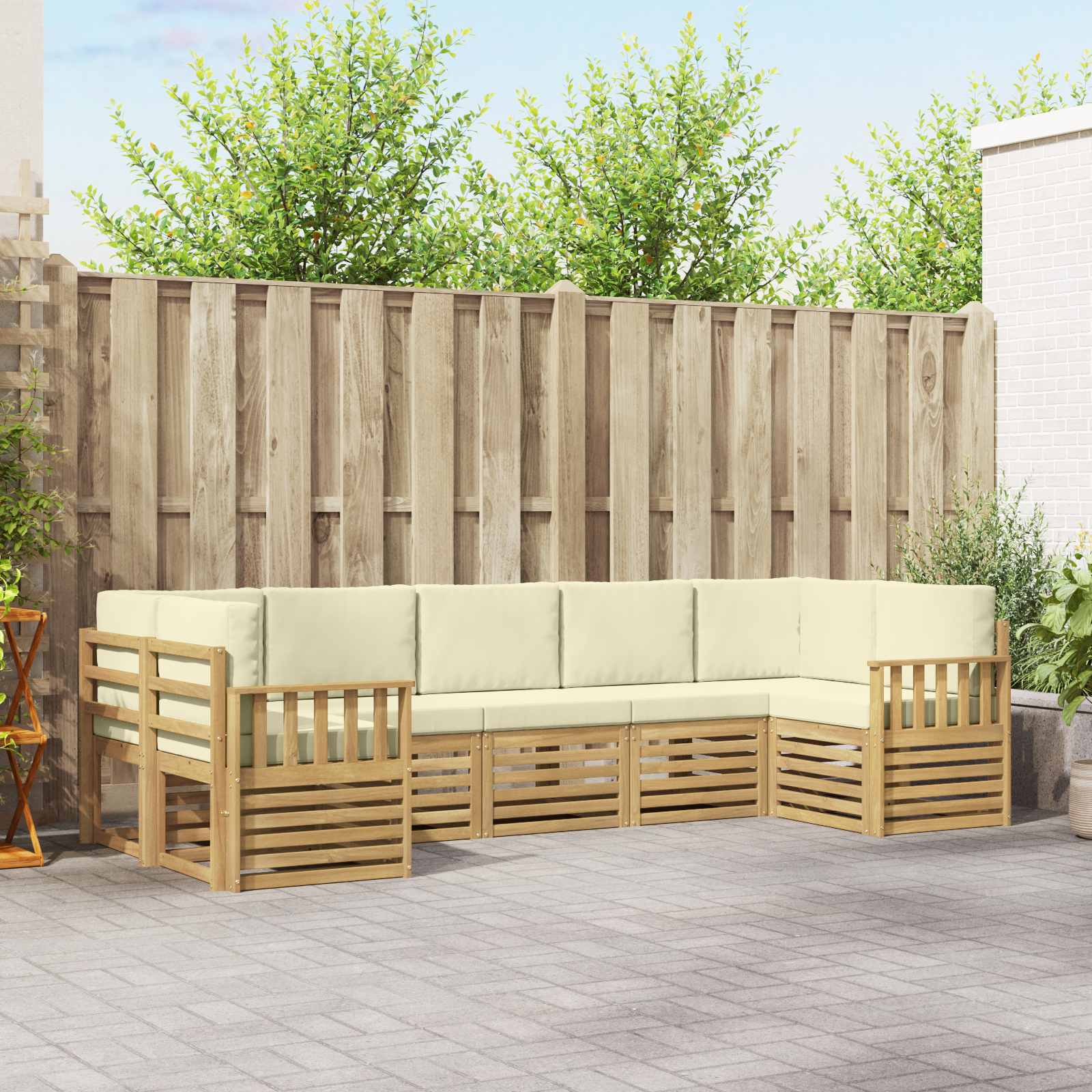 Outdoor-Sofagarnitur 6 stk. Weiß und Creme Polyester