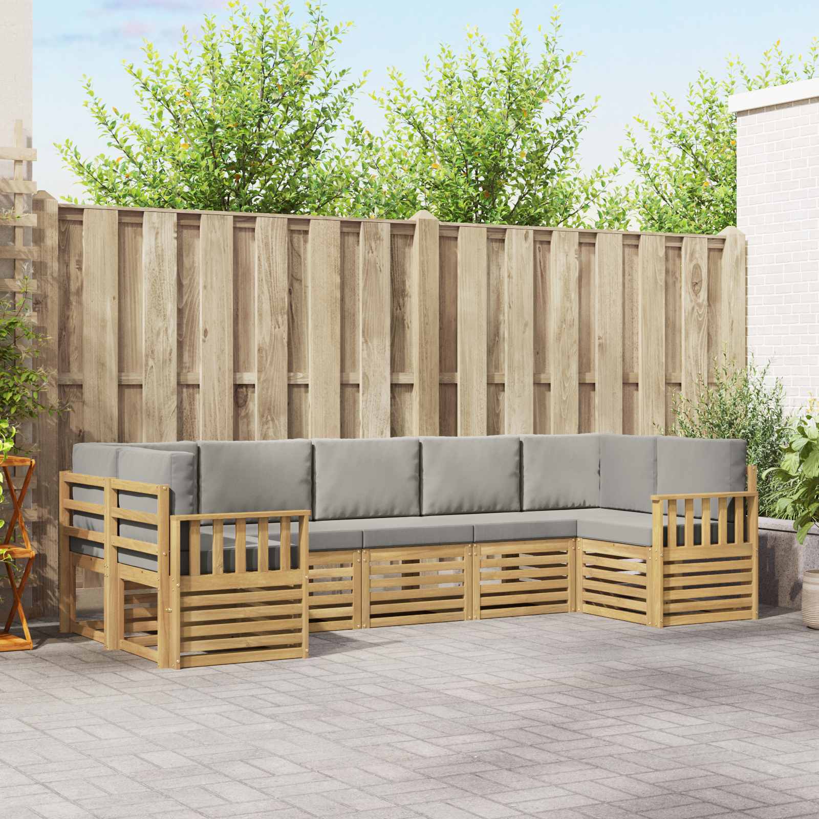 Outdoor-Sofagarnitur 6 stk. Weiß und Hellgrau Polyester