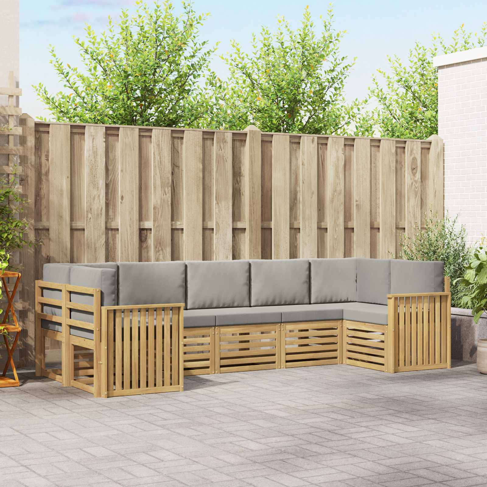 Outdoor-Sofagarnitur 7 stk. Weiß und Hellgrau Polyester