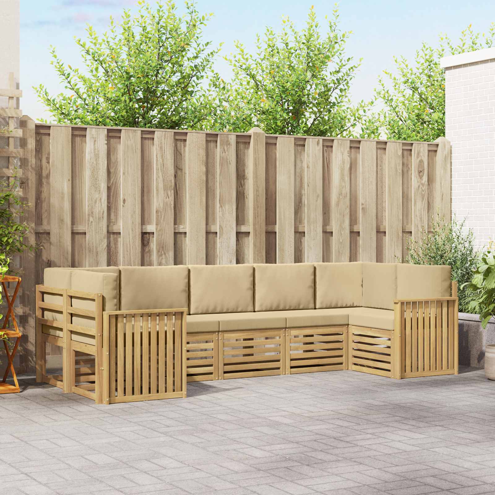 Outdoor-Sofagarnitur 7 stk. Weiß und Beige Polyester