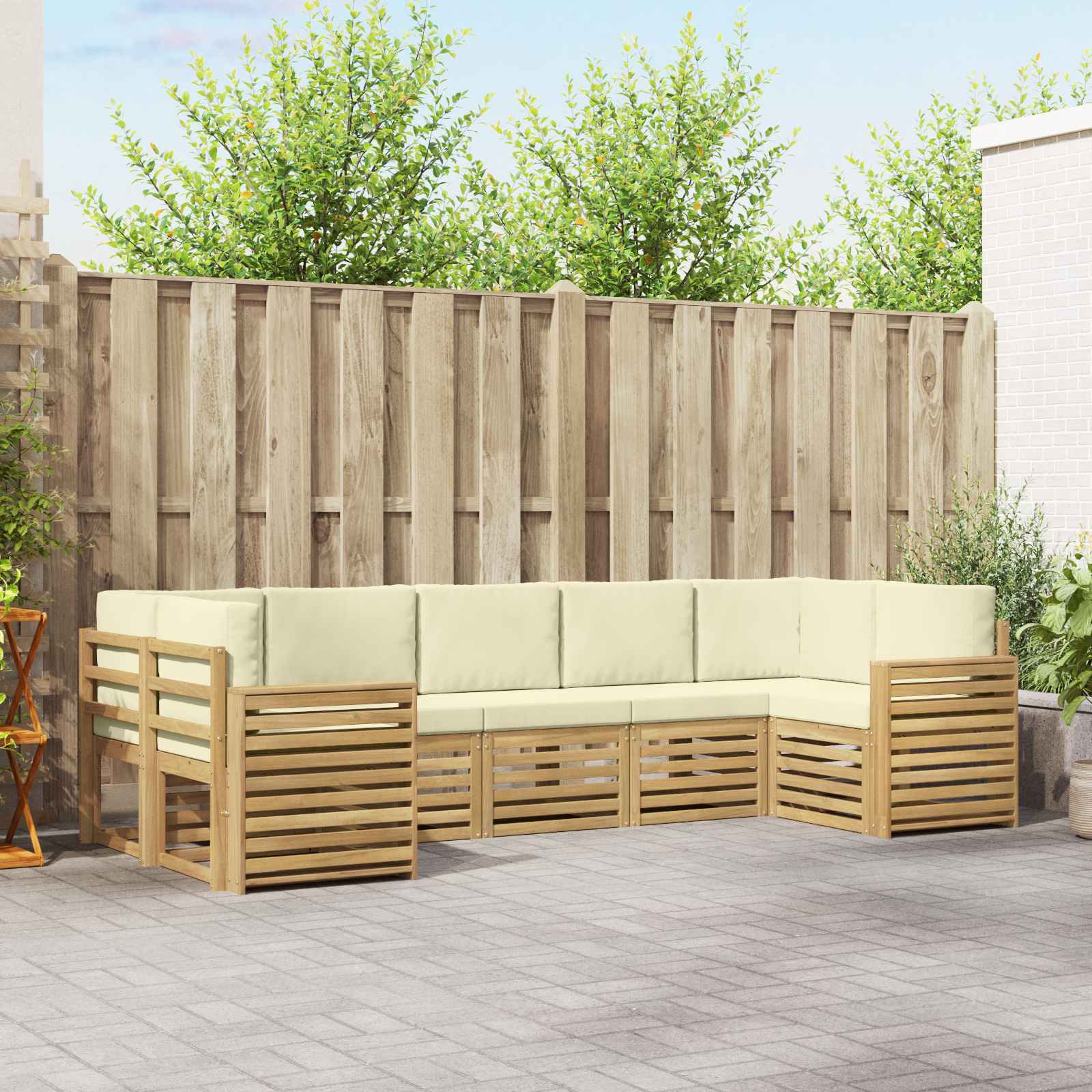Outdoor-Sofagarnitur 7 stk. Weiß und Creme Polyester