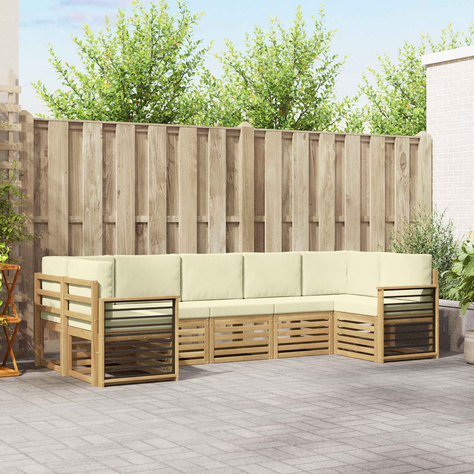 Outdoor-Sofagarnitur 7 stk. Weiß und Creme Polyester