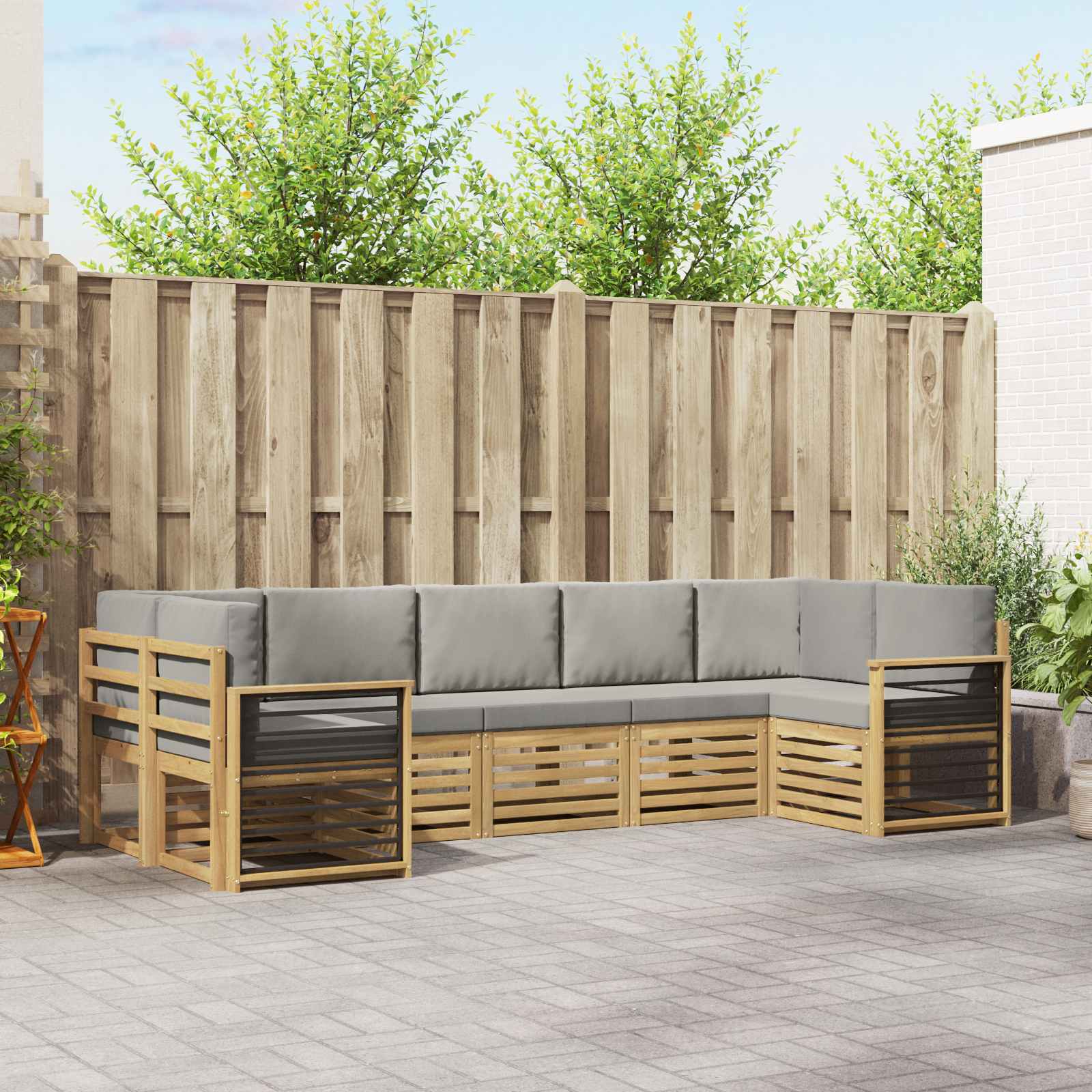 Outdoor-Sofagarnitur 7 stk. Weiß und Hellgrau Polyester