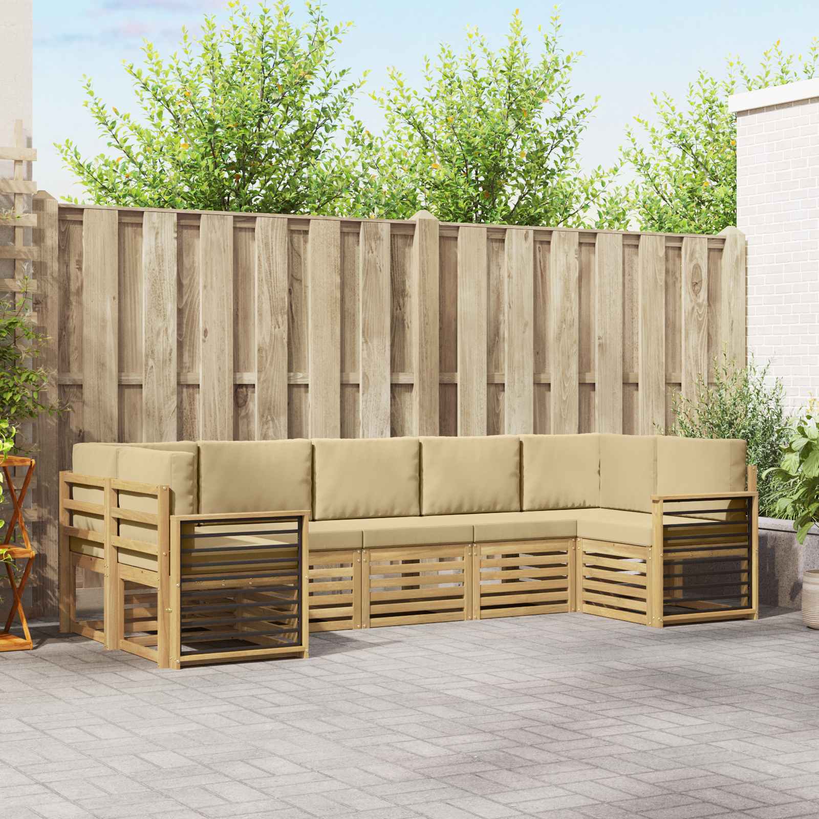 Outdoor-Sofagarnitur 7 stk. Weiß und Beige Polyester