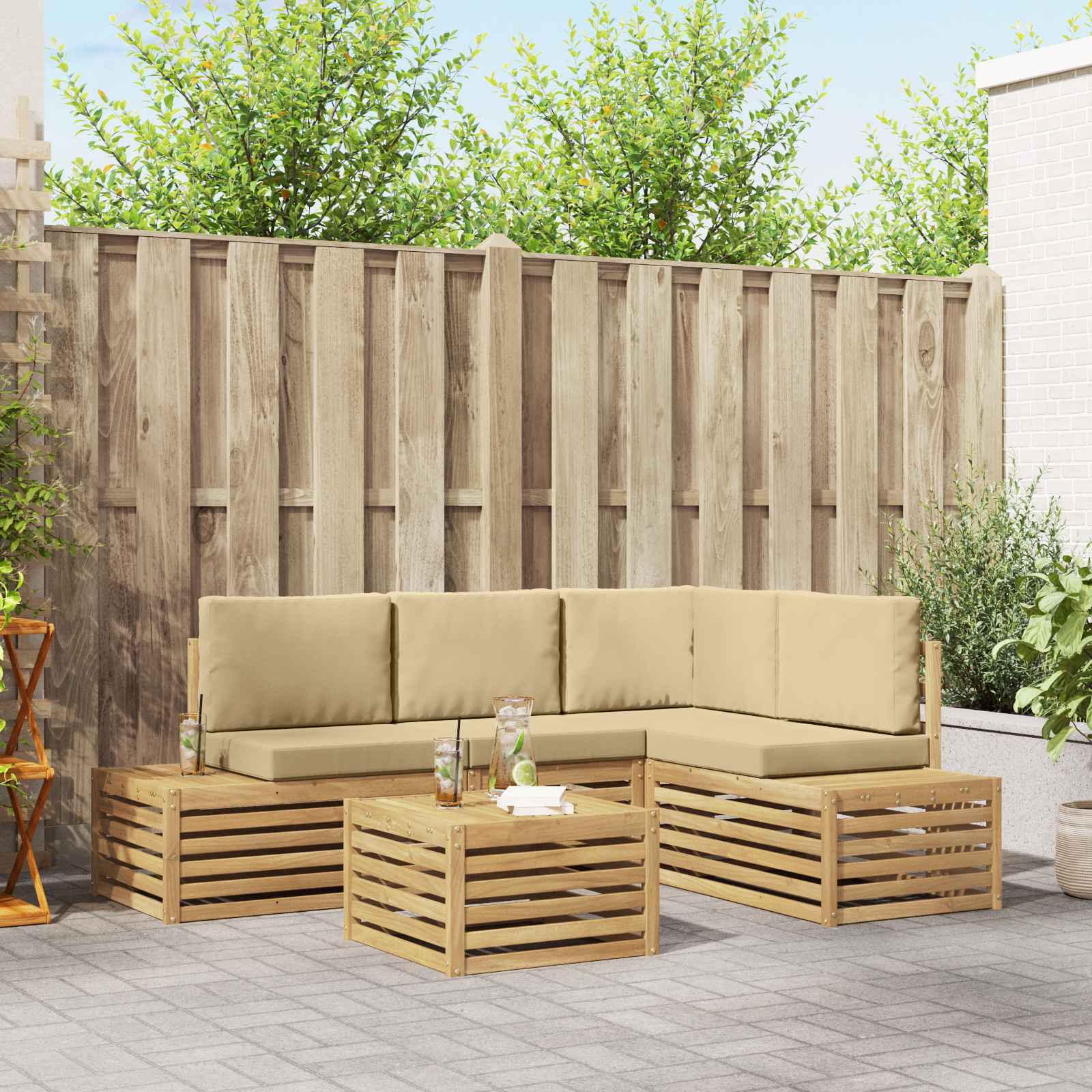 Outdoor-Sofagarnitur mit Kissen 5 Stück Weiß