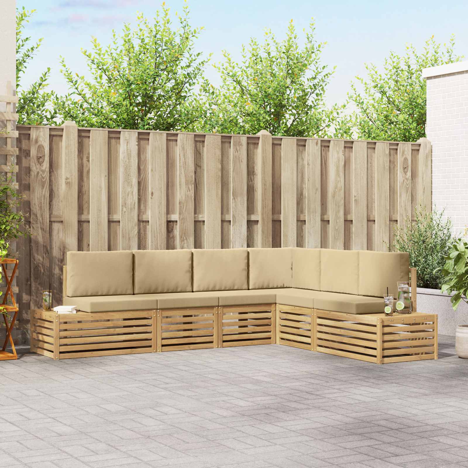 Outdoor-Sofagarnitur mit Kissen 6 Stück Weiß und Beige