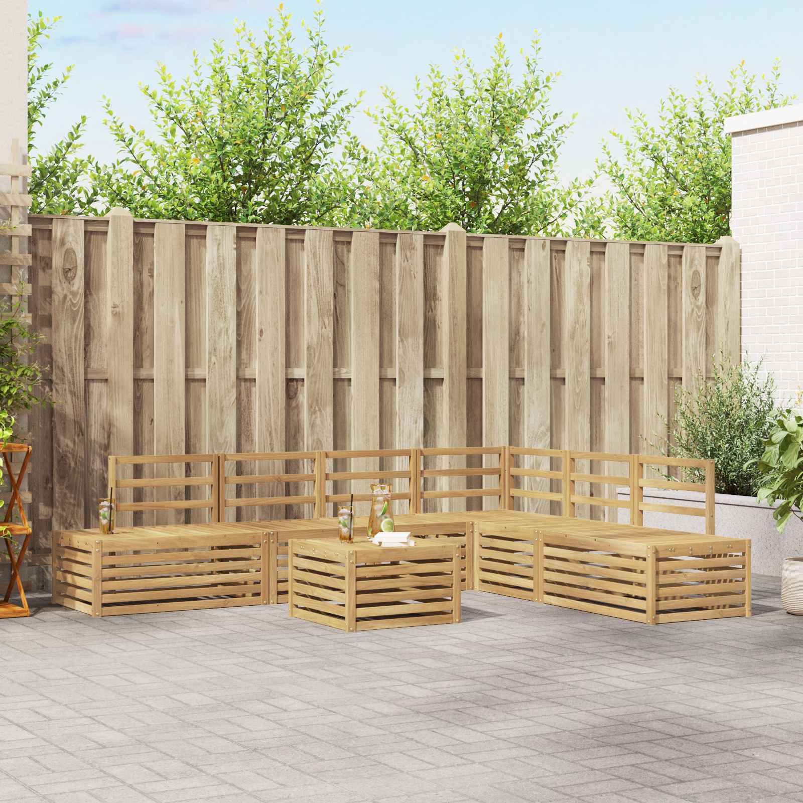 7 stk. Outdoor-Sofagarnitur Massives Akazienholz Weiß