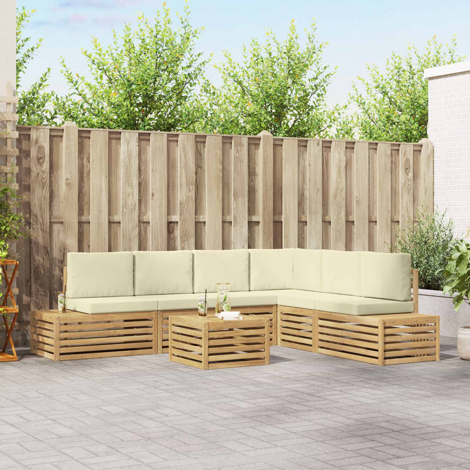 7 stk. Outdoor-Sofagarnitur Polyester Weiß und Creme
