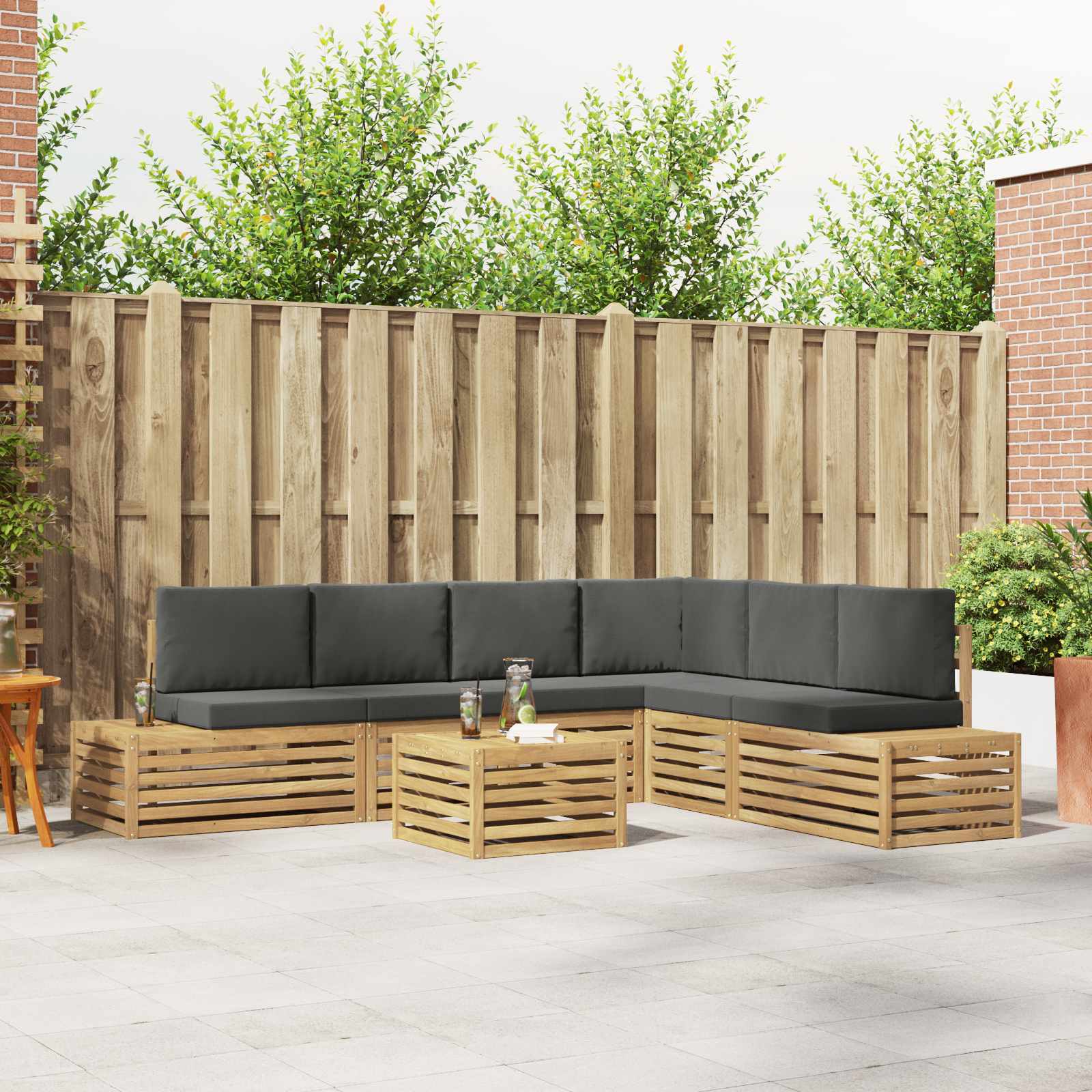 7 stk. Outdoor-Sofagarnitur Polyester Weiß und Anthrazit