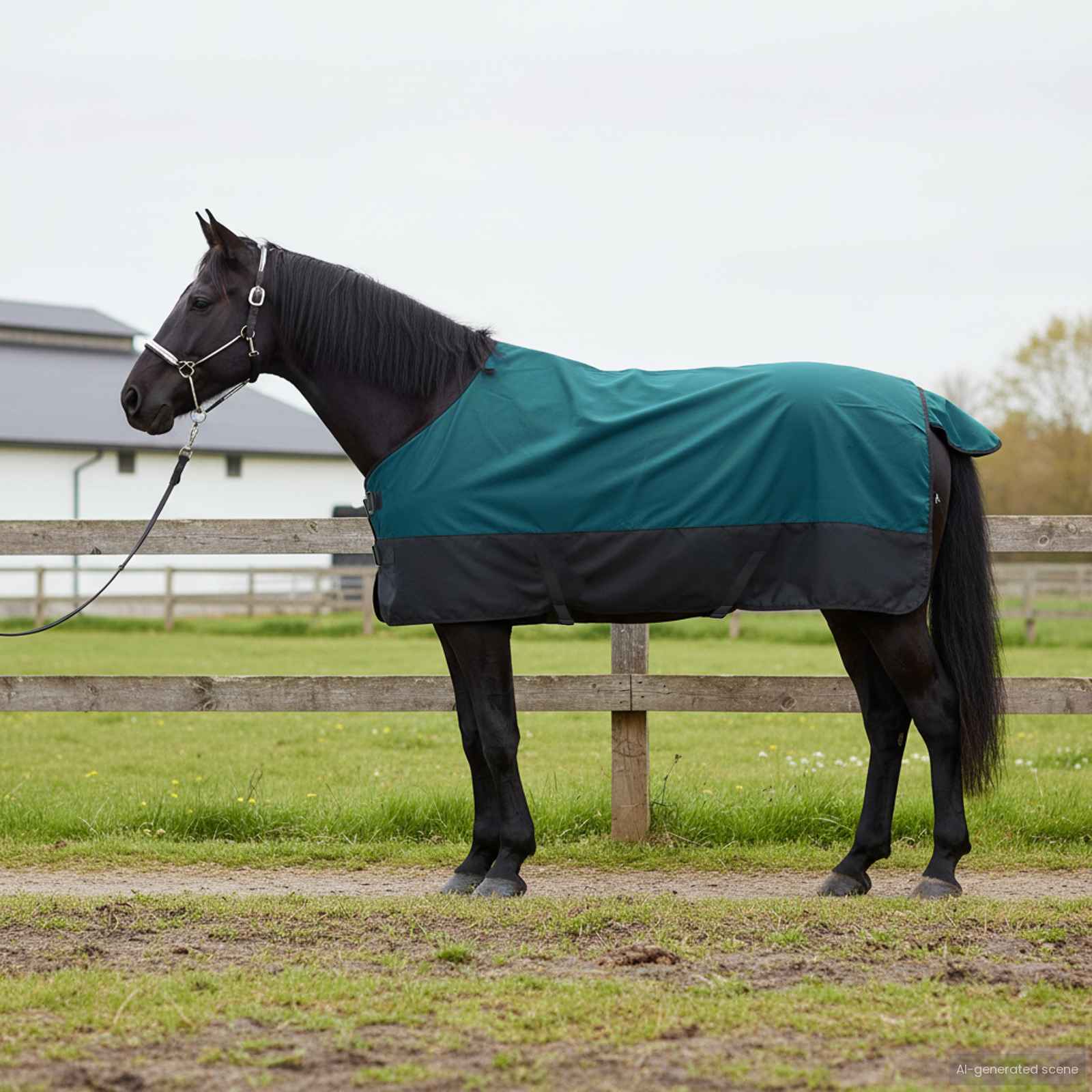 Pferdedecke Dunkelgrün und Schwarz 145 cm Polyester