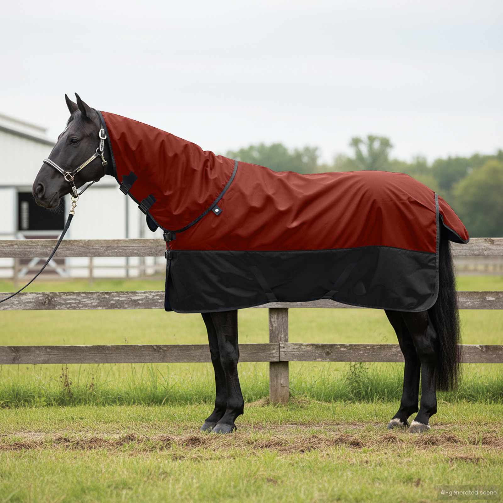 Pferdedecke Bordeaux und Schwarz 135 cm Polyester