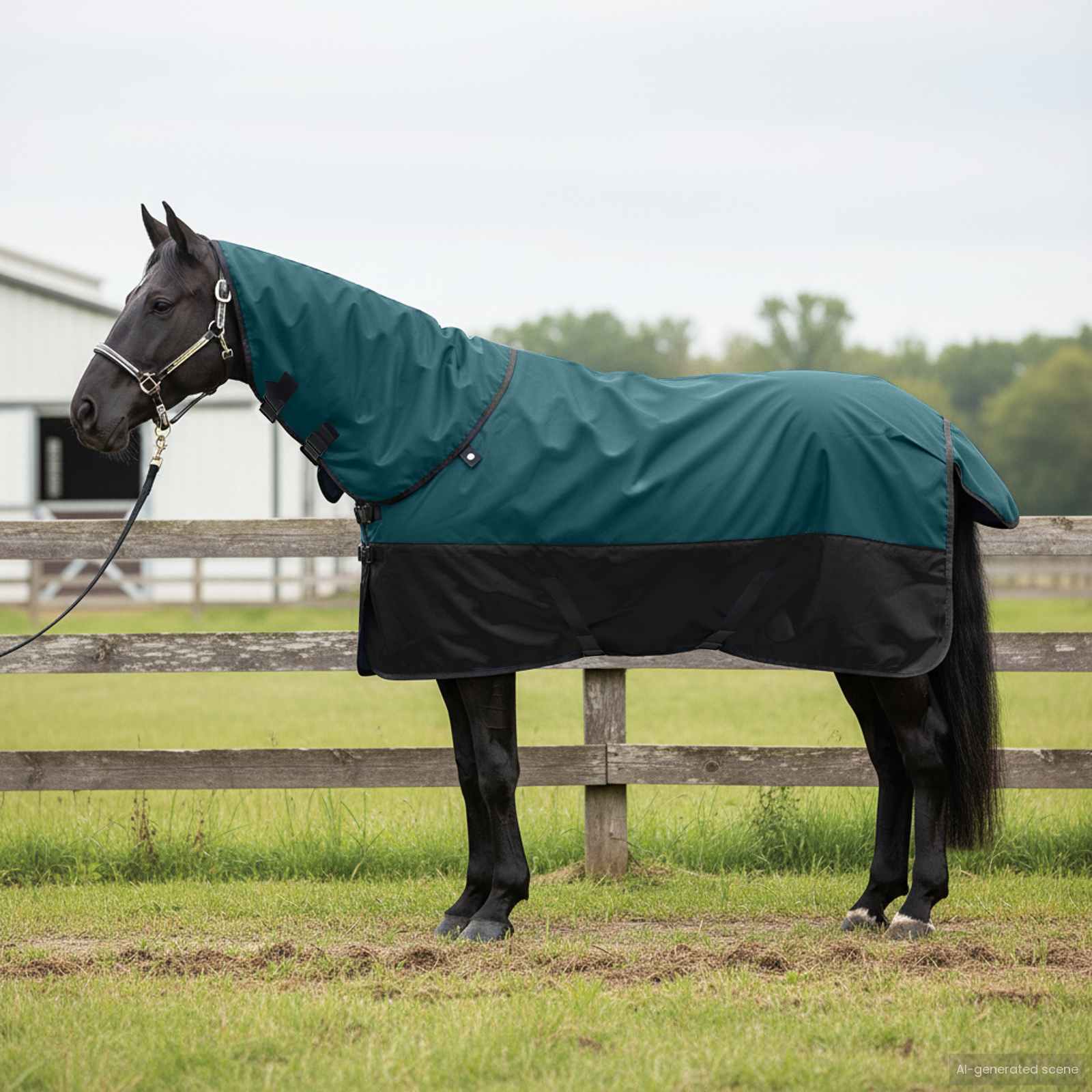 Pferdedecke Dunkelgrün und Schwarz 145 cm Polyester