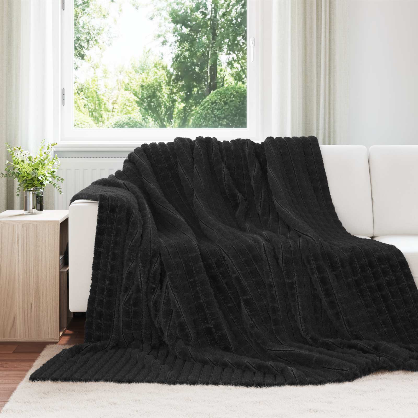 Wohndecke Schwarz 240 x 220 cm 1.47 kg Fleece