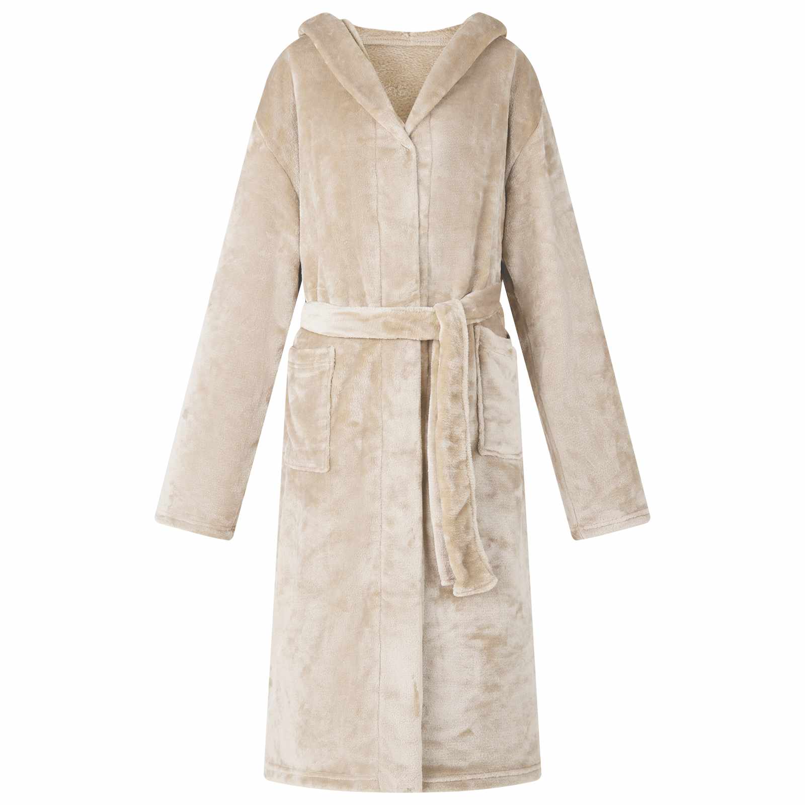 Bademantel Hoodie Beige XL Flanell