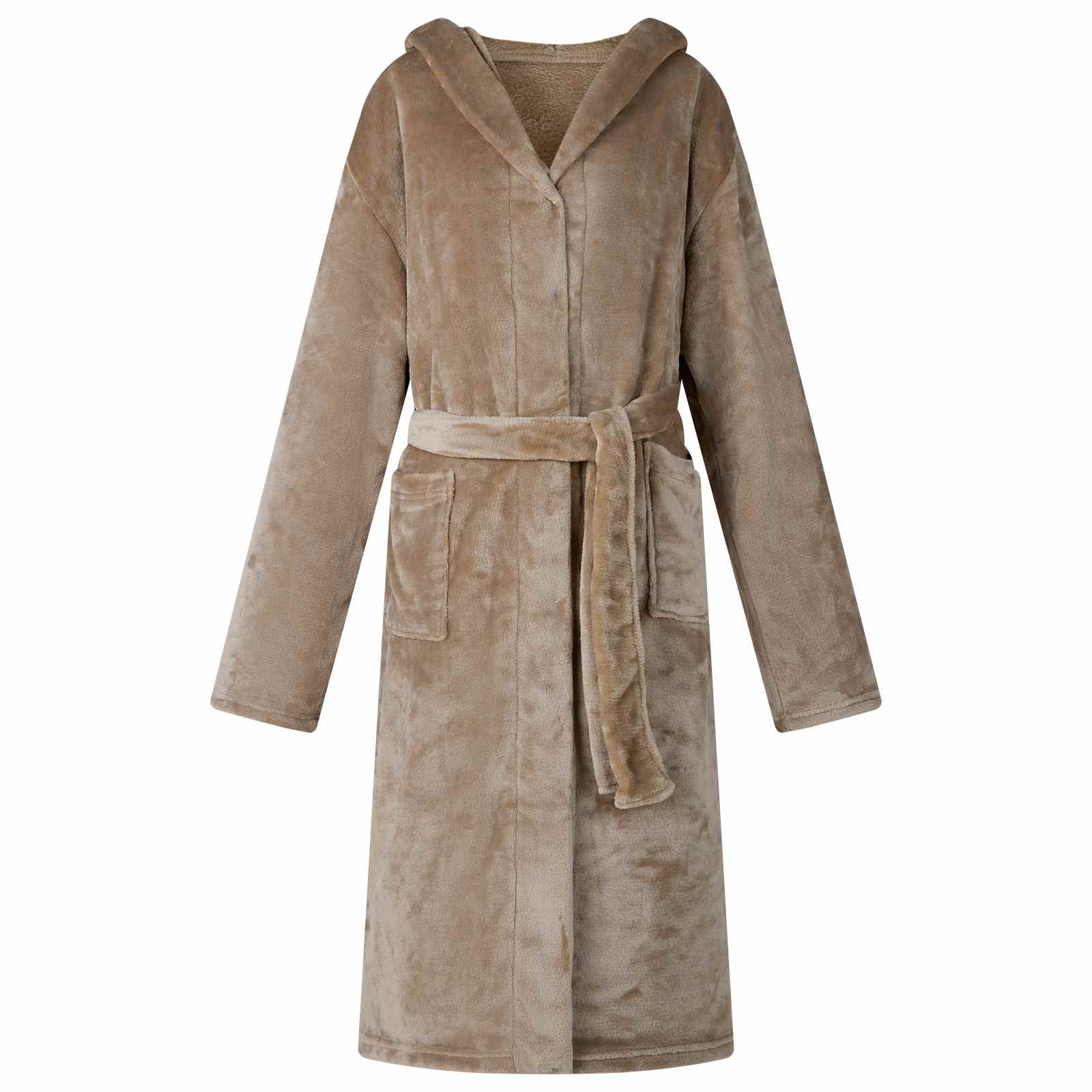 Bademantel Hoodie Kamel XXL Flanell