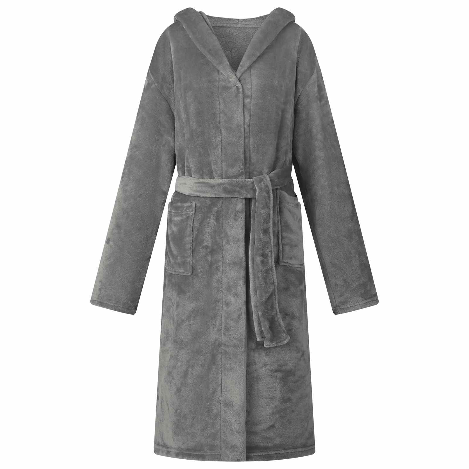 Bademantel Hoodie Dunkelgrau L Flanell