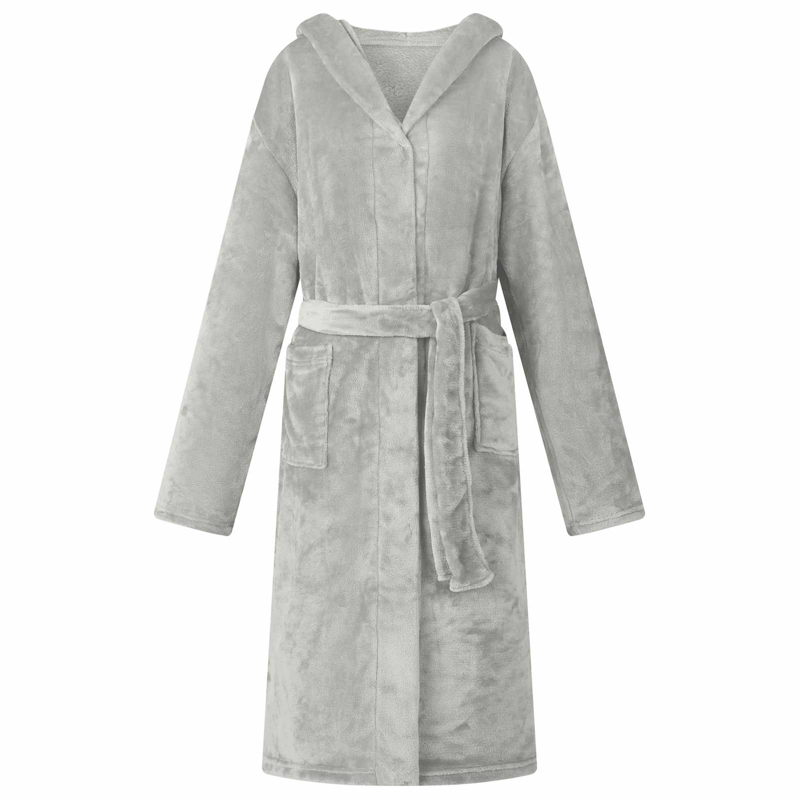 Bademantel Hoodie Grau L Flanell