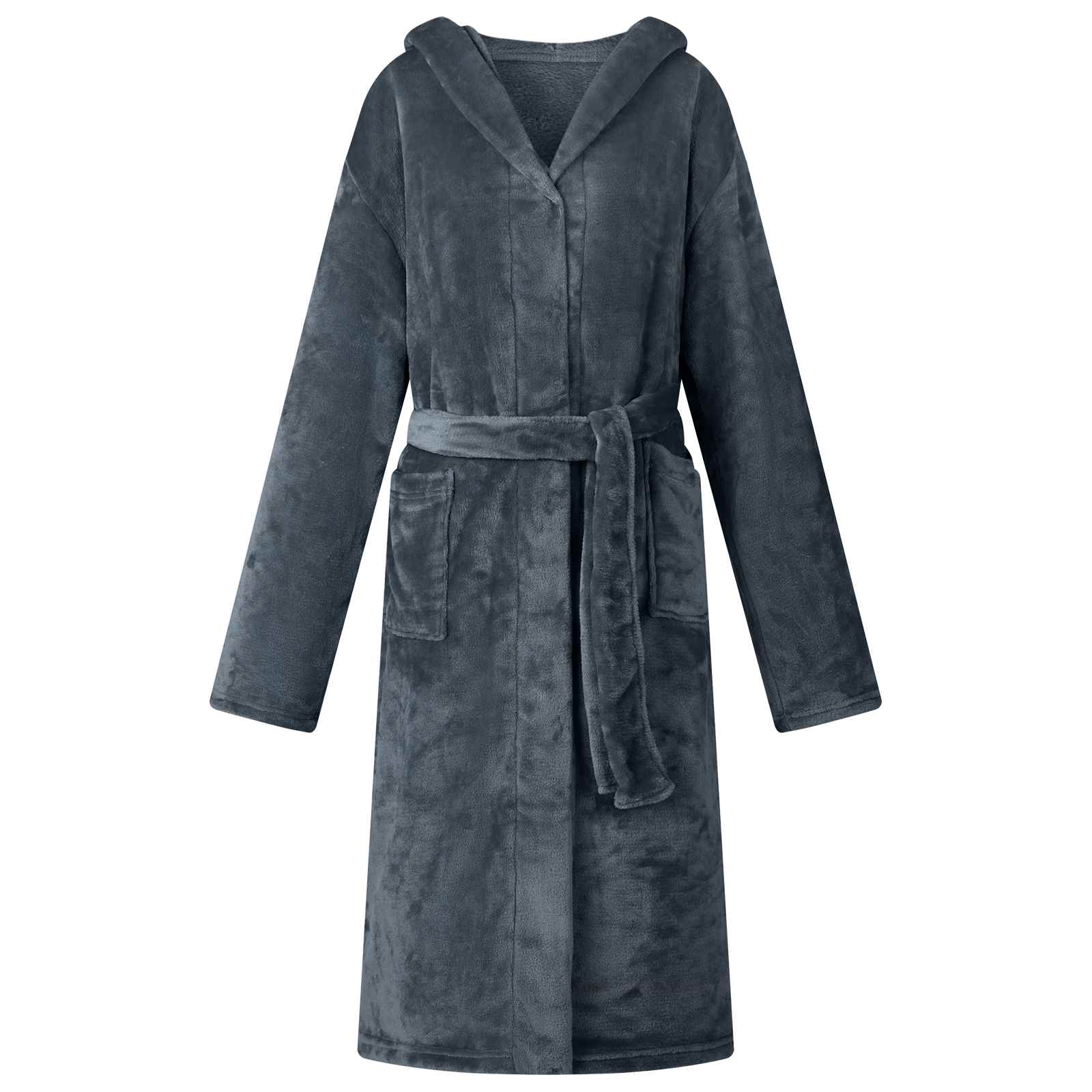 Bademantel Hoodie Marineblau M Flanell