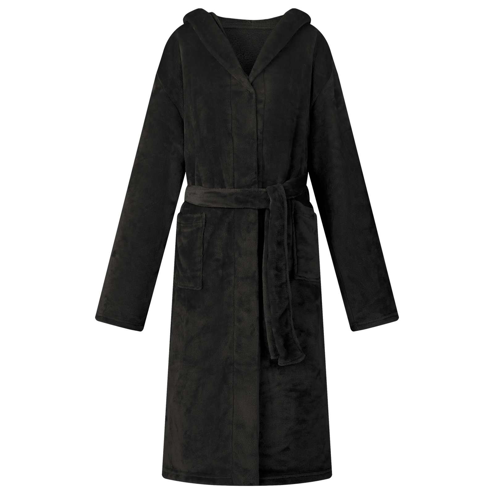 Bademantel Hoodie Schwarz M Flanell