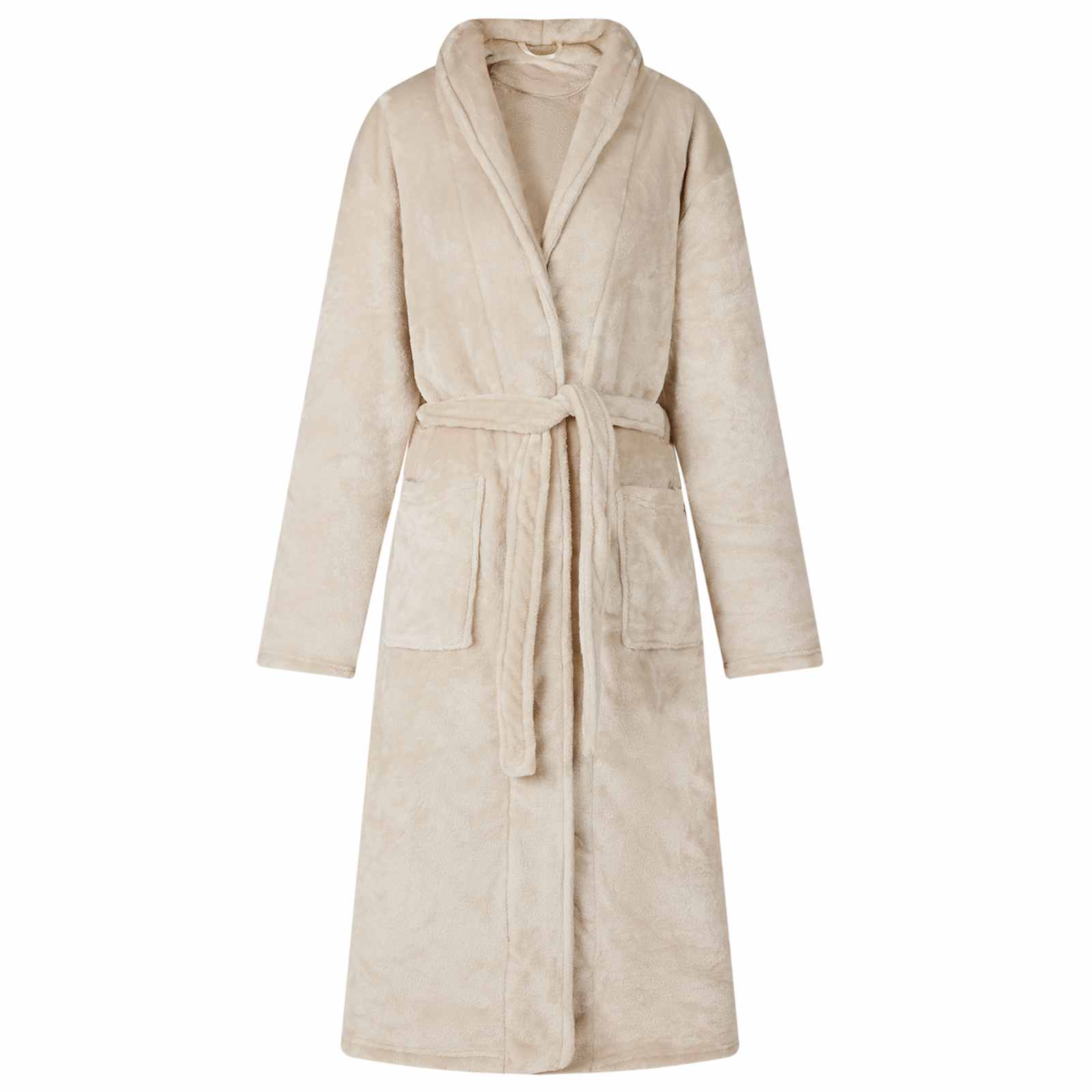 Bademantel ohne Kapuze Beige XL Flanell