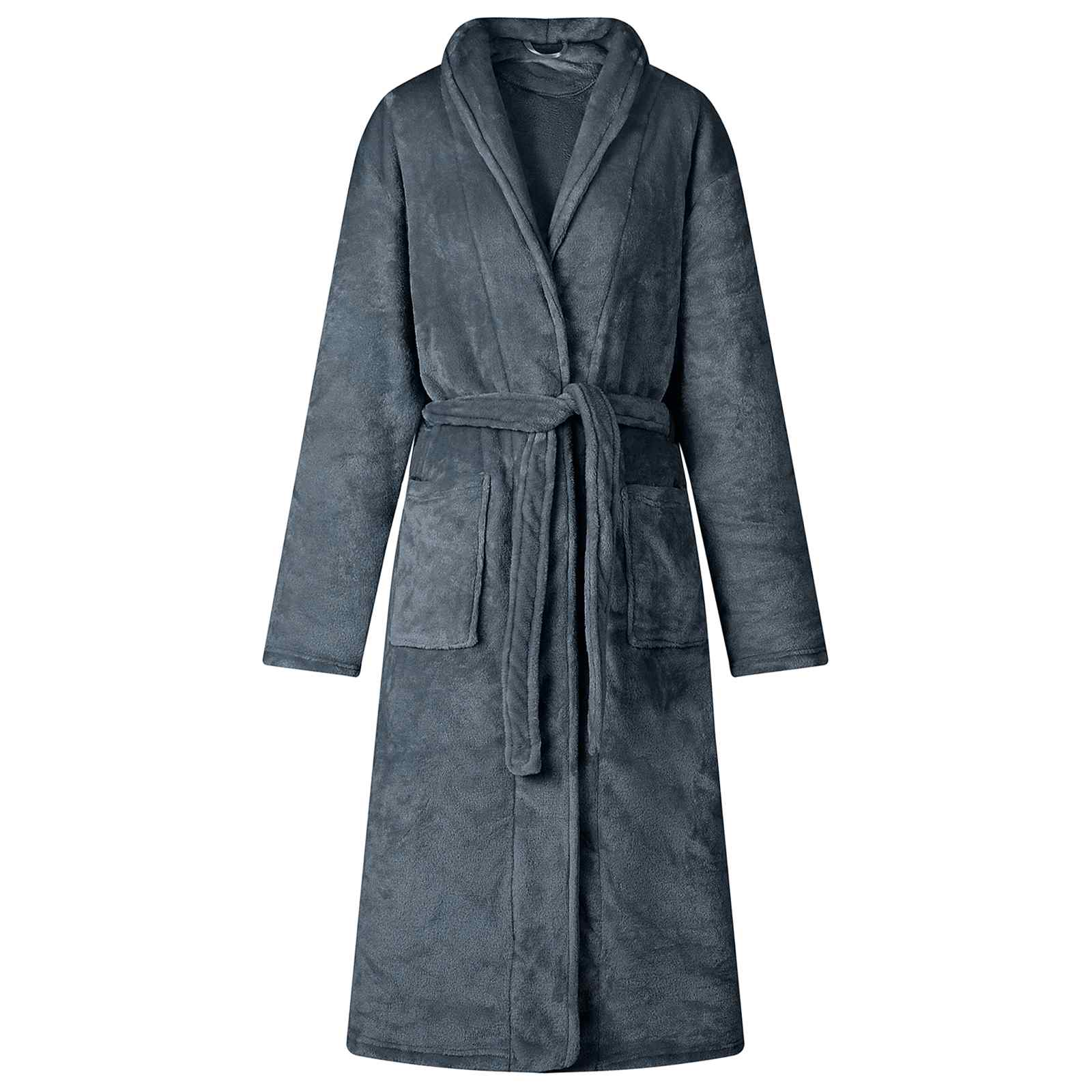 Bademantel ohne Kapuze Marineblau XXL Flanell