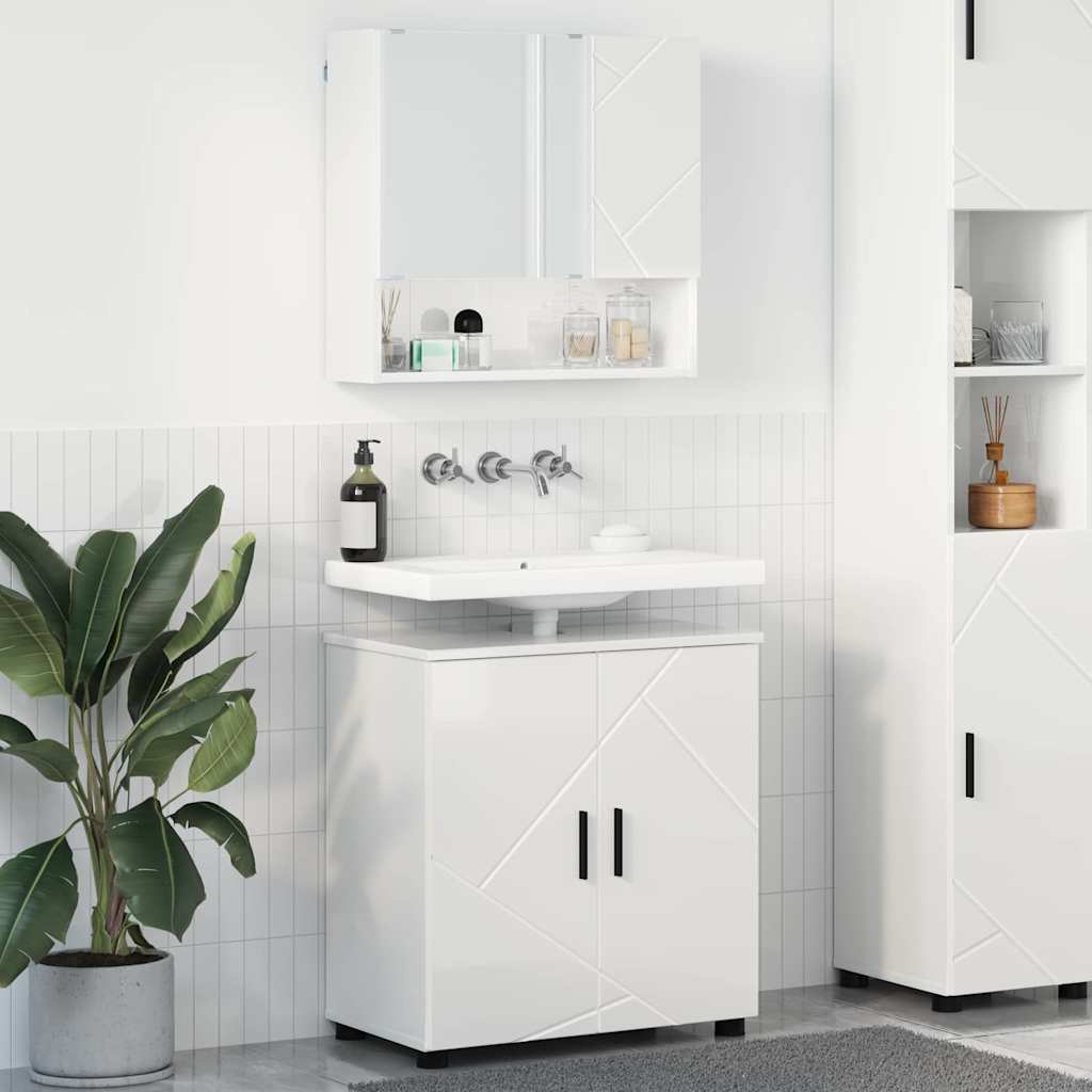 Badezimmermöbel-Set 2 Stk. Hochglanz Weiß 61 x 35 x 64 cm