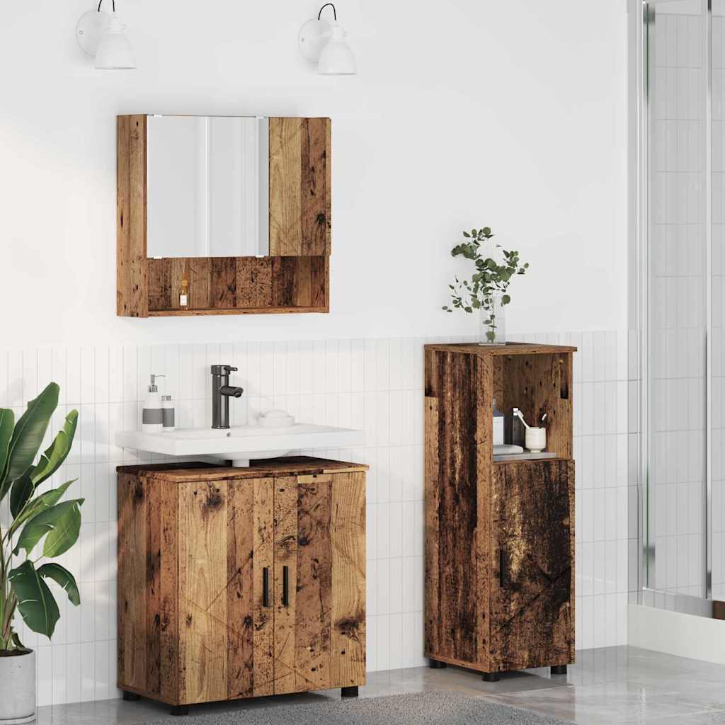 Badezimmermöbel-Set 3 stk. Altholz 61 x 35 x 64 cm