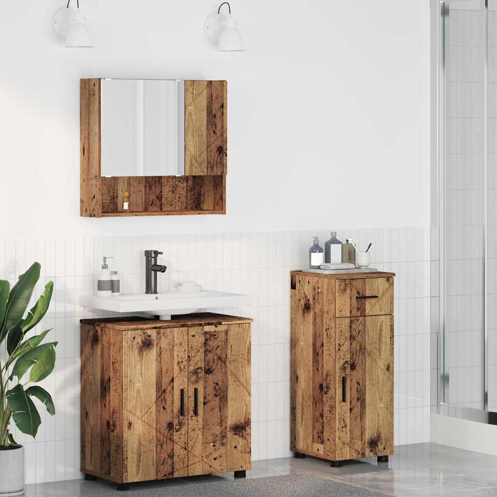 Badezimmermöbel-Set 3 stk. Altholz 61 x 35 x 64 cm