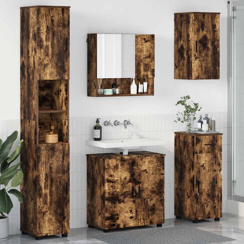 Badezimmermöbel-Set 5 stk. Geräucherte Eiche 61 x 35 x 64 cm