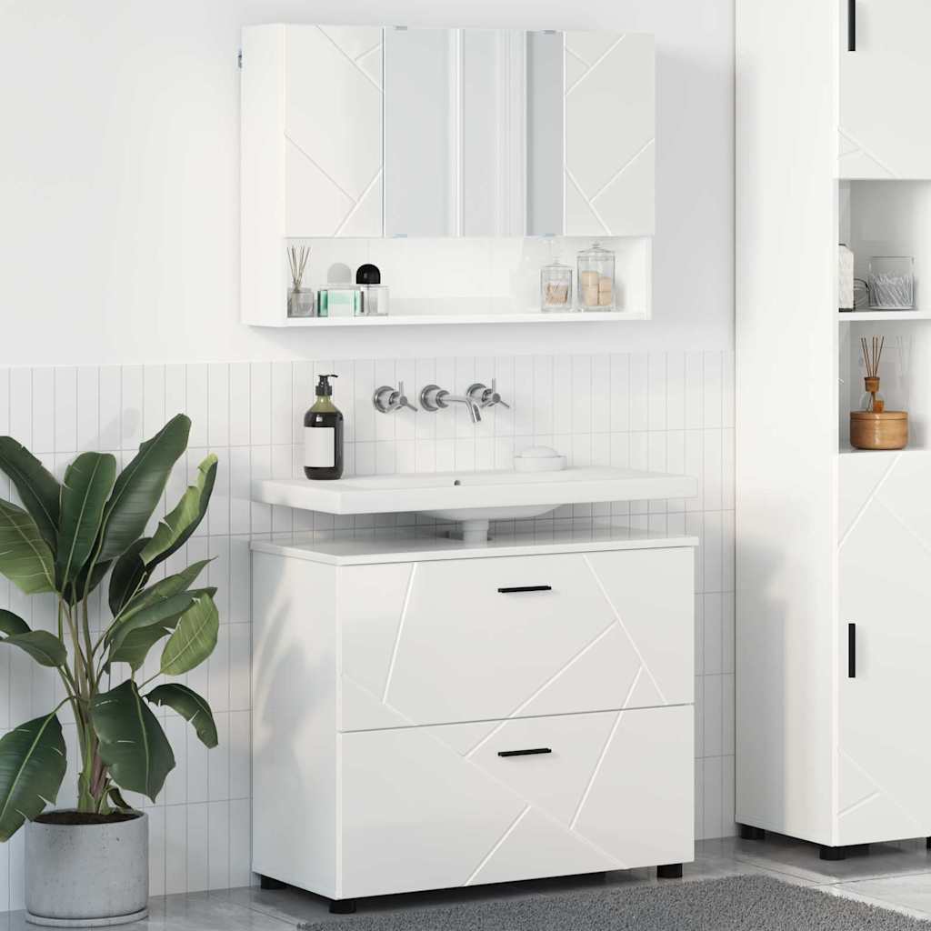 Badezimmermöbel-Set 2 stk. Hochglanz Weiß 76,5 x 35 x 64 cm