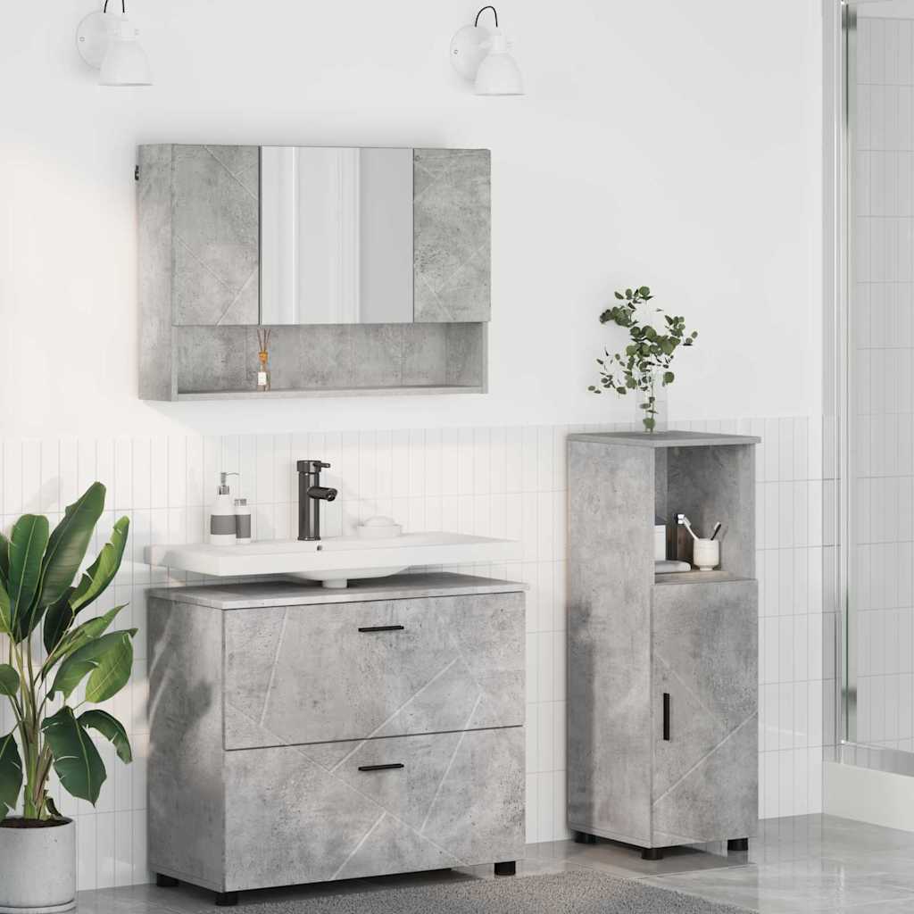 Badezimmermöbel-Set 3 stk. Beton Grau 76,5 x 35 x 64 cm