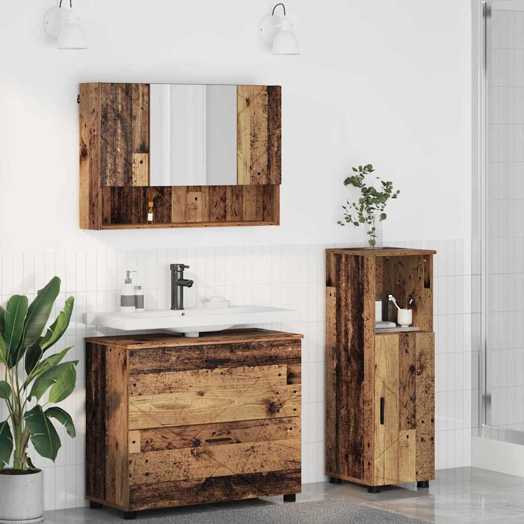 Badezimmermöbel-Set 3 Stk. Altholz Sperrholz und Metall