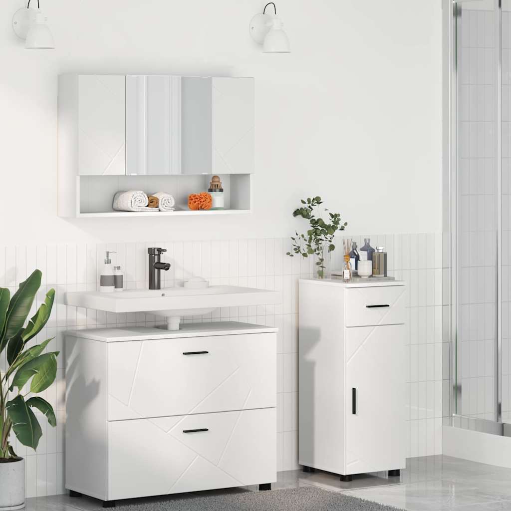 Badezimmermöbel-Set 3 Stk. Weiß Sperrholz und Metall
