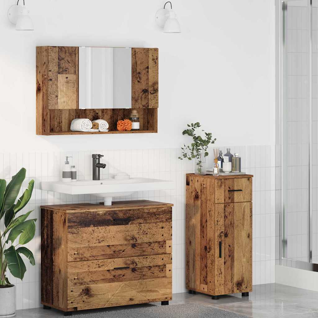 Badezimmermöbel-Set 3 Stk. Altholz Sperrholz und Metall