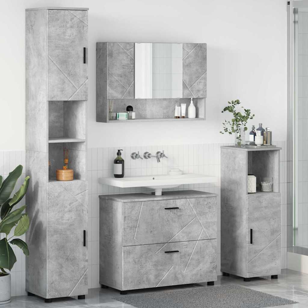Badezimmermöbel-Set 4 stk. Beton Grau 35 x 30 x 192 cm